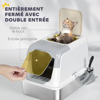 PawHut - Bac à Litière Fermé avec pelle, 2 portes et désodorisant - blanc PawHut - Bac à Litière Fermé avec pelle, 2 portes et désodorisant - blanc