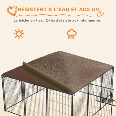 PawHut - Chenil extérieur couvert 2 gamelles rotatifs porte verou. - noir