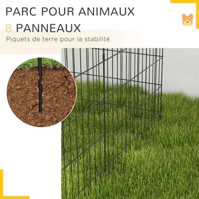PawHut - Enclos acier pour chien avec 1 porte 8 panneaux H.61cm - noir