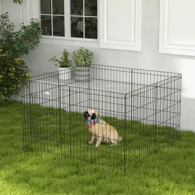 PawHut - Enclos acier pour chien avec 1 porte 8 panneaux H.61cm - noir