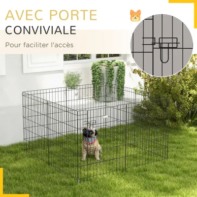 PawHut - Enclos acier pour chien avec 1 porte 8 panneaux H.61cm - noir