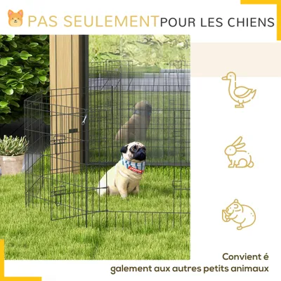 PawHut - Enclos acier pour chien avec 1 porte 8 panneaux H.61cm - noir