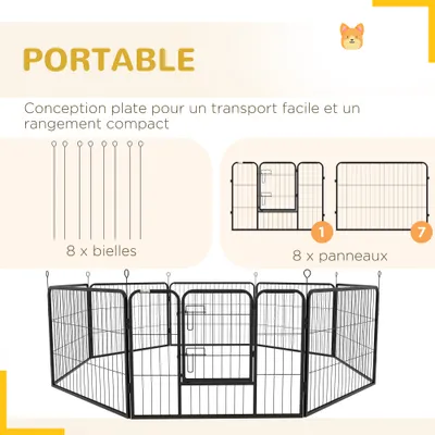 PawHut - Parc Enclos Modulable Acier Porte Verrouillable H.60cm - Noir PawHut - Parc Enclos Modulable Acier Porte Verrouillable H.60cm - Noir