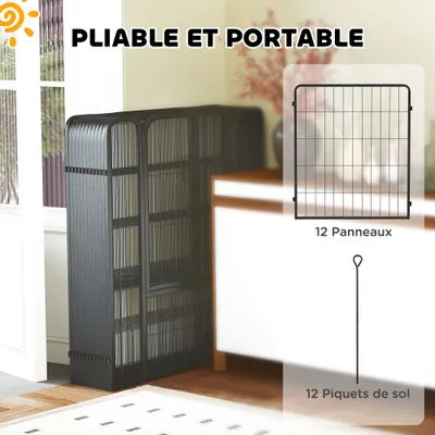 PawHut - Parc enclos chien modulable pliable 12 panneaux H.80cm noir PawHut - Parc enclos chien modulable pliable 12 panneaux H.80cm noir