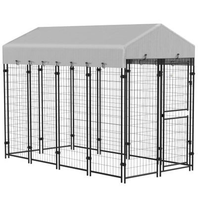 PawHut - Enclos chien - Toit anti-UV étanche 2 portes verrou. - noir gris