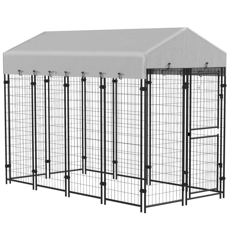 PawHut - Enclos chien - Toit anti-UV étanche 2 portes verrou. - noir gris