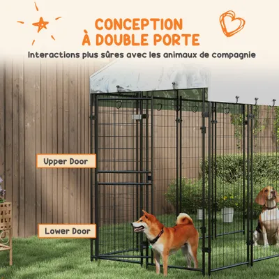 PawHut - Enclos chien - Toit anti-UV étanche 2 portes verrou. - noir gris