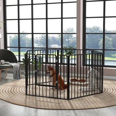 PawHut - Parc enclos modulable pour chien porte 6 panneaux - noir PawHut - Parc enclos modulable pour chien porte 6 panneaux - noir