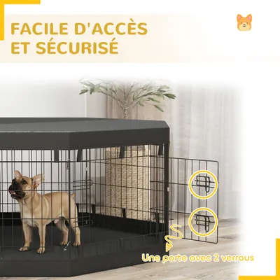 PawHut - Parc chien modulable 8 panneaux pliables avec porte, bâche - noir PawHut - Parc chien modulable 8 panneaux pliables avec porte, bâche - noir