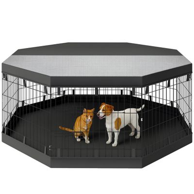 PawHut - Parc chien modulable 8 panneaux pliables avec porte, bâche - noir