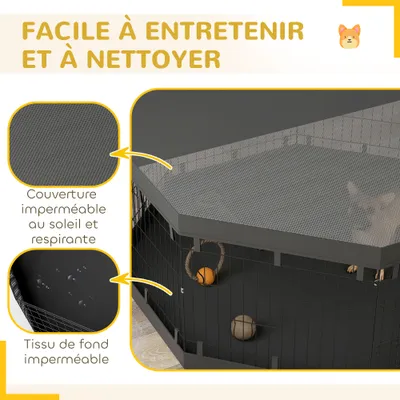 PawHut - Parc chien modulable 8 panneaux pliables avec porte, bâche - noir PawHut - Parc chien modulable 8 panneaux pliables avec porte, bâche - noir