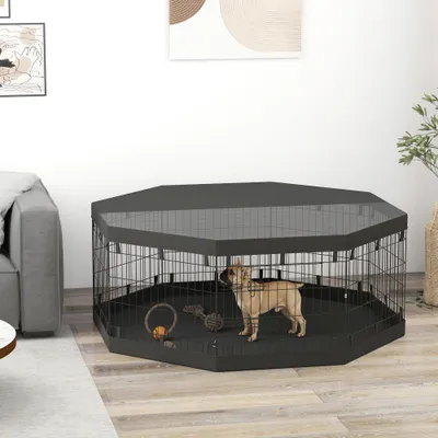 PawHut - Parc chien modulable 8 panneaux pliables avec porte, bâche - noir PawHut - Parc chien modulable 8 panneaux pliables avec porte, bâche - noir
