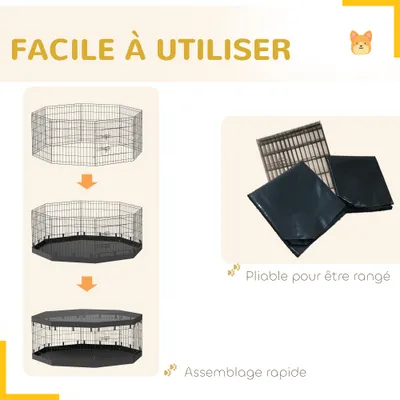 PawHut - Parc chien modulable 8 panneaux pliables avec porte, bâche - noir PawHut - Parc chien modulable 8 panneaux pliables avec porte, bâche - noir
