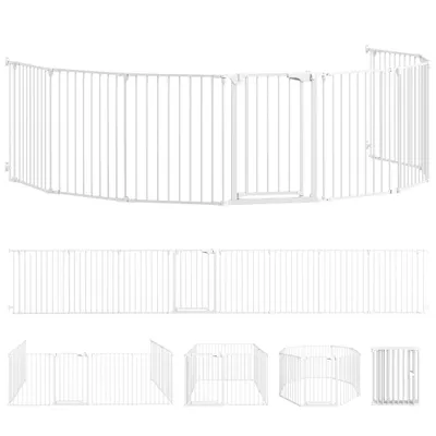 PawHut - Barrière pliable modulable 8 panneaux double verrouillage-blanc