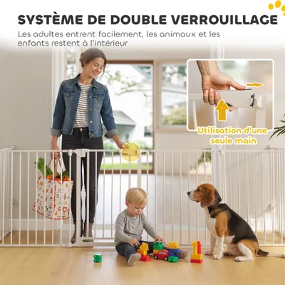 PawHut - Barrière pliable modulable 8 panneaux double verrouillage-blanc