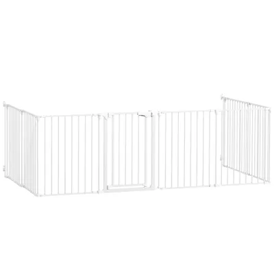 PawHut - Barrière pliable modulable 8 panneaux double verrouillage-blanc PawHut - Barrière pliable modulable 8 panneaux double verrouillage-blanc