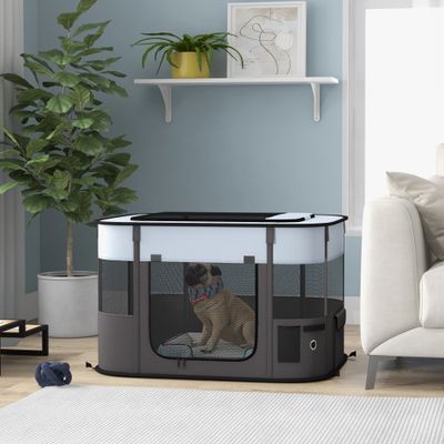 PawHut - Parc pliable chien - fenêtres, portes en maille, sac - gris noir
