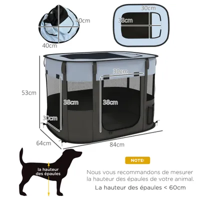 PawHut - Parc pliable chien - fenêtres, portes en maille, sac - gris noir