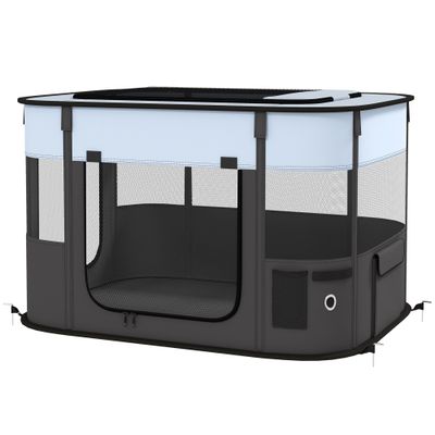 PawHut - Parc pliable chien - fenêtres, portes en maille, sac - gris noir