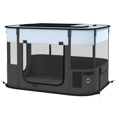 PawHut - Parc pliable chien - fenêtres, portes en maille, sac - gris noir