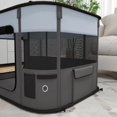 PawHut - Parc pliable chien - fenêtres, portes en maille, sac - gris noir