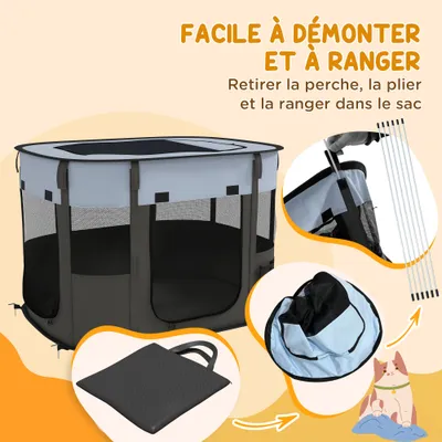 PawHut - Parc pliable chien - fenêtres, portes en maille, sac - gris noir