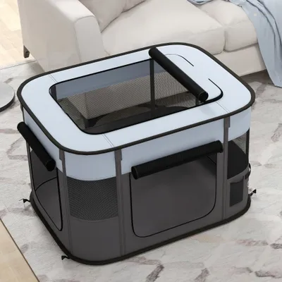PawHut - Parc pliable chien - fenêtres, portes en maille, sac - gris noir