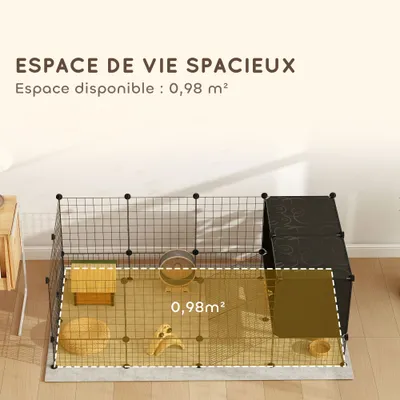 PawHut - Enclos modulable 31 panneaux pour rongeurs - Noir