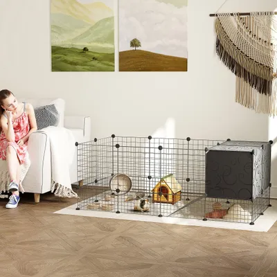 PawHut - Enclos modulable 31 panneaux pour rongeurs - Noir