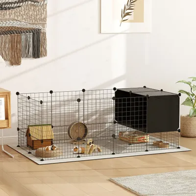 PawHut - Enclos modulable 31 panneaux pour rongeurs - Noir