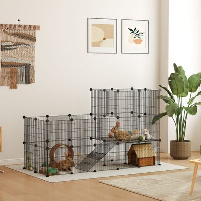 PawHut - Cage modulable 2 étages pour rongeursmétal PP - noir