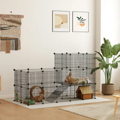 PawHut - Cage modulable 2 étages pour rongeursmétal PP - noir