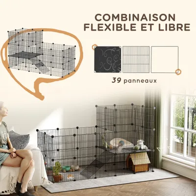 PawHut - Cage modulable 2 étages pour rongeursmétal PP - noir