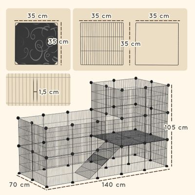 PawHut - Cage modulable 2 étages pour rongeursmétal PP - noir