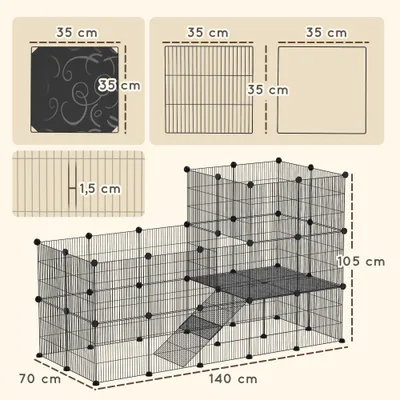 PawHut - Cage modulable 2 étages pour rongeursmétal PP - noir