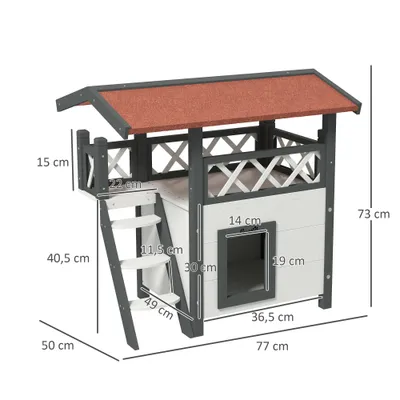 PawHut - Maison pour chat avec terrasse escalier toit bois - gris blanc PawHut - Maison pour chat avec terrasse escalier toit bois - gris blanc