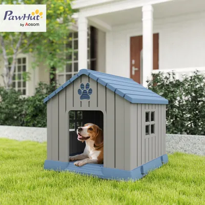 PawHut - Niche pour chien extérieur plastique H.82cm-gris bleu PawHut - Niche pour chien extérieur plastique H.82cm-gris bleu