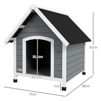 PawHut - Niche pour chien chalet sur pied - Noir, blanc, gris