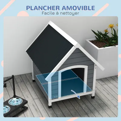 PawHut - Niche pour chien chalet sur pied - Noir, blanc, gris