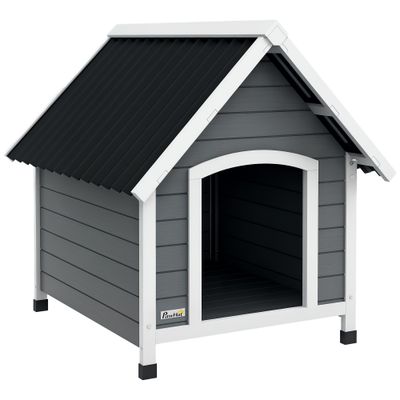 PawHut - Niche pour chien chalet sur pied - Noir, blanc, gris