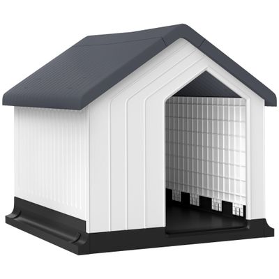 PawHut - Niche extérieure - plastique ventilée - H.60cm - blanc/gris/noir