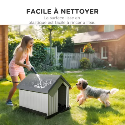 PawHut - Niche extérieure - plastique ventilée - H.60cm - blanc/gris/noir