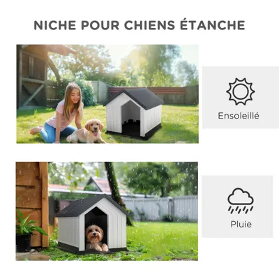 PawHut - Niche extérieure - plastique ventilée - H.60cm - blanc/gris/noir