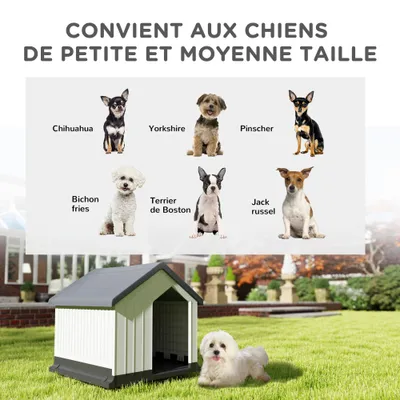 PawHut - Niche extérieure - plastique ventilée - H.60cm - blanc/gris/noir