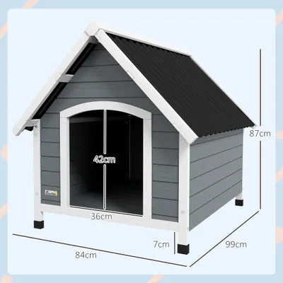 PawHut - Niche chien toit double pente plancher amovible - noir blanc gris