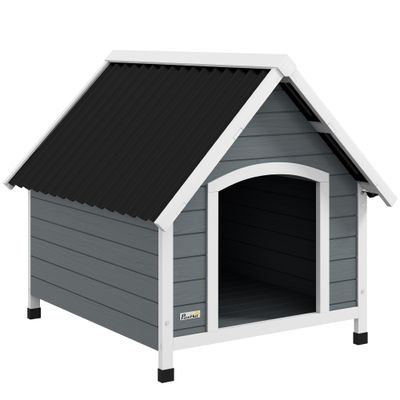 PawHut - Niche chien toit double pente plancher amovible - noir blanc gris