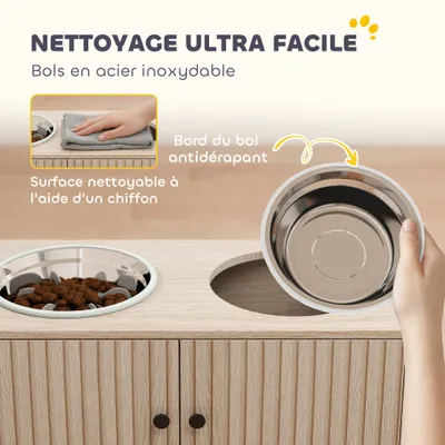 PawHut - Gamelle double-surélevé 2en1 rangement 2portes-bois naturel PawHut - Gamelle double-surélevé 2en1 rangement 2portes-bois naturel