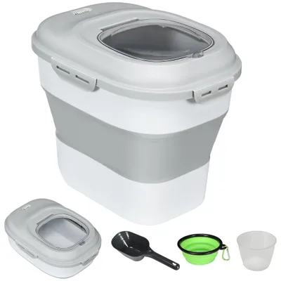 PawHut - Conteneur Croquettes 25L Pliable Roulettes et Accessoires - Gris PawHut - Conteneur Croquettes 25L Pliable Roulettes et Accessoires - Gris