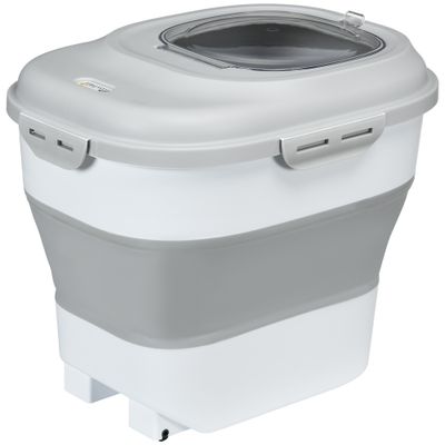 PawHut - Conteneur Croquettes 25L Pliable Roulettes et Accessoires - Gris