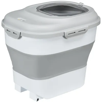 PawHut - Conteneur Croquettes 25L Pliable Roulettes et Accessoires - Gris
